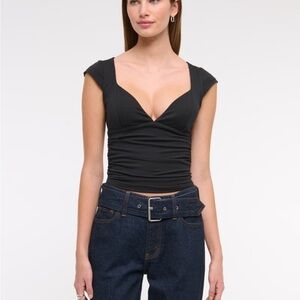 Abercrombie & Fitch Black Fitted Sweetheart Ruched Bodysuit BRA FREE